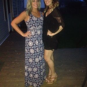 Pink, white, and navy blue maxi dress